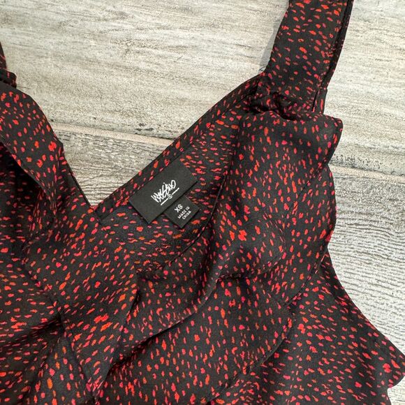 Mossimo Sleeveless Dress Black with Red Spots Front Ruffle Elastic Waist Midi - Picture 4 of 4